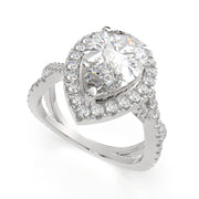 4.35 Carat VS1 D Lab Grown Diamond Halo Pave Split Shank Pear Ring